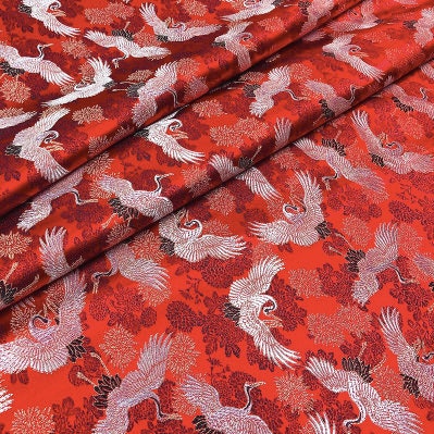 Crane Brocade Fabric: Colorful Silk Rayon Blend, 29.5" Wide