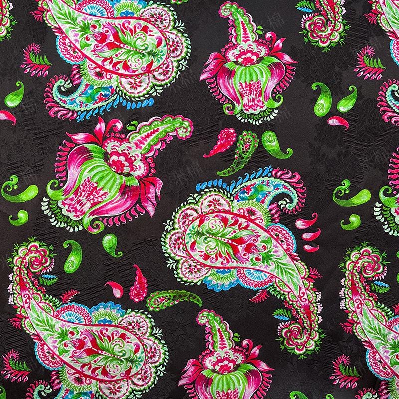 Luxurious Xiangyun Silk with Paisley Jacquard Pattern, 59" Wide