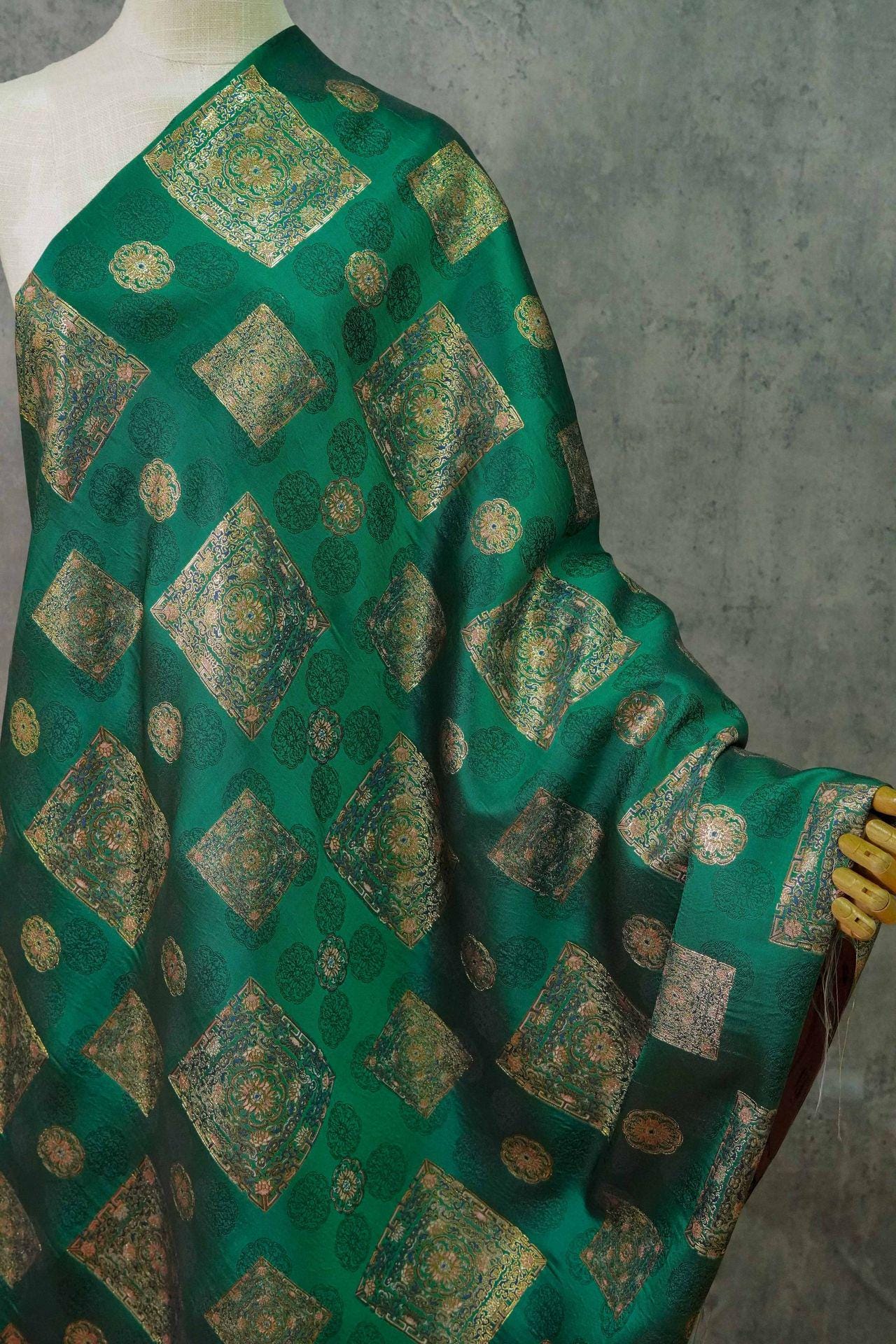 Song Brocade Fabric: 63"W Silk Rayon Blend, Tibetan Style