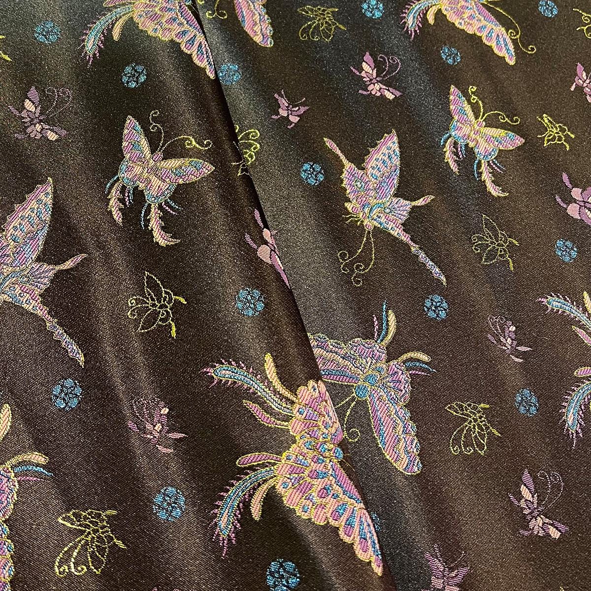 Butterfly Brocade Fabric, Black & Gold Foil, Chinese Wedding Fabric
