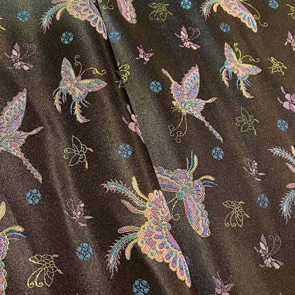 Butterfly Brocade Fabric, Black & Gold Foil, Chinese Wedding Fabric