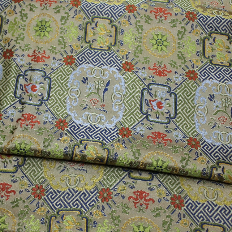 Song Brocade Fabric: Chinese Wishful Window Grilles, Silk Rayon Blend