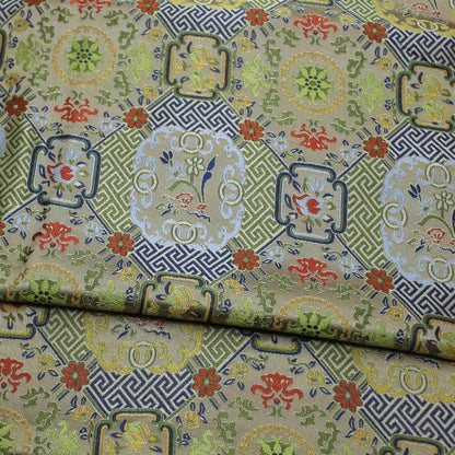 Song Brocade Fabric: Chinese Wishful Window Grilles, Silk Rayon Blend