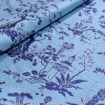 Reversible Jacquard Fabric: Ancient Painting Pattern, Blue Toile, 54"W - By The Yard