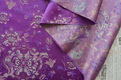 Purple Fish Jacquard Satin Brocade Fabric: Cheongsam Sewing, Home Decor