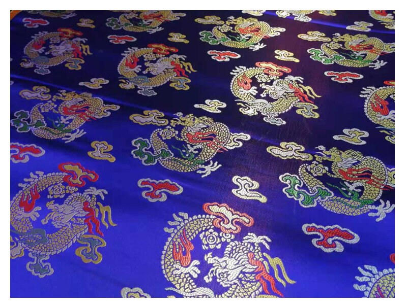 Dragon Brocade Fabric: Multicolor Chinese Rayon, 29.5" Wide
