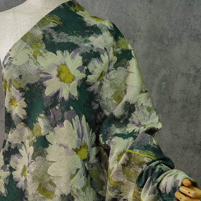 Jacquard Daisy Fabric: Retro Style Oil Painting, 57" Wide, By The Meter