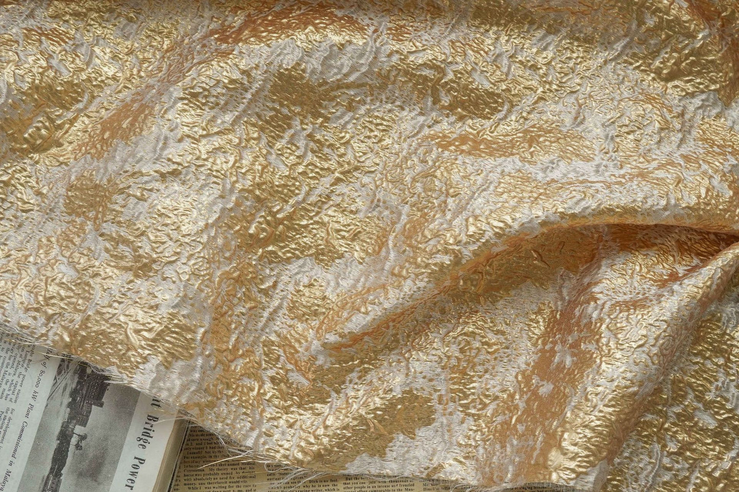 Gold Metallic Jacquard Fabric: 3D Embossed Woven Upholstery, Costume, Decor (59"W)