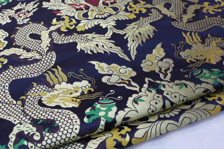 Double Dragon Brocade Fabric: Chinese Cheongsam, Tibetan Robe (Silk Rayon Blend)