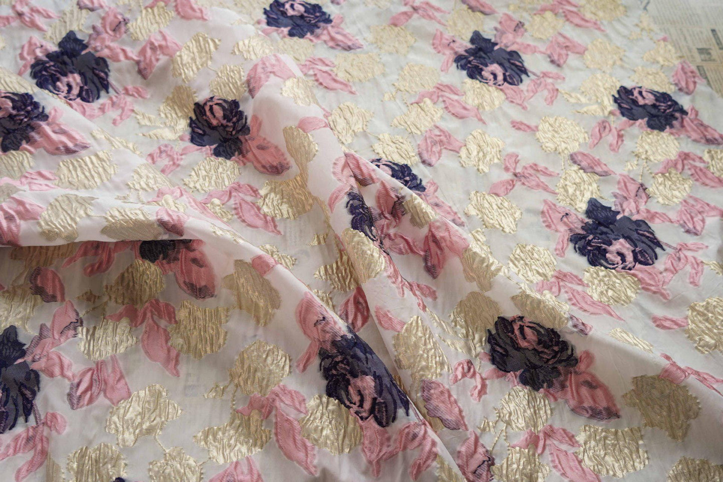 Gold Thread Jacquard Fabric: 53"W Retro Palace Damask - By The Meter