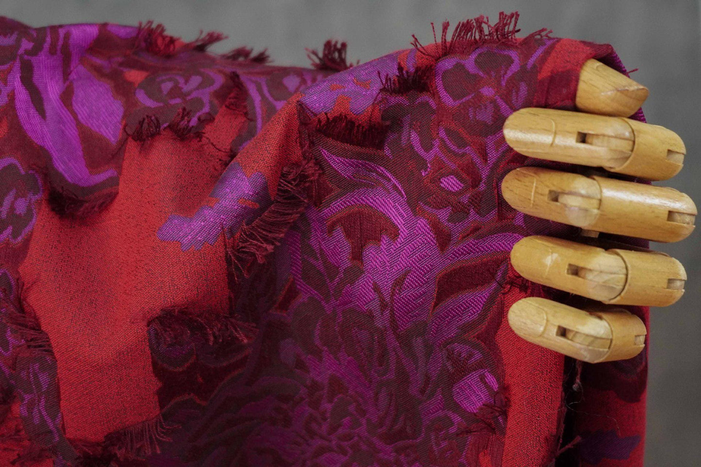 Red & Purple Floral Jacquard Fabric ��� Textured Woven Materi" Wide