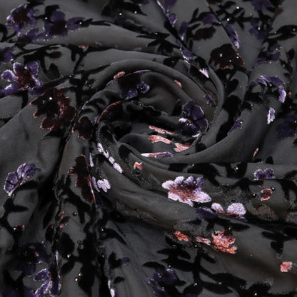 Burnout Floral Viscose Velvet Fabric: Soft Drape for Kimono, Costume