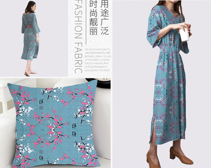 Japanese Floral Print Cotton Fabric: Kimono Dress Sewing Material