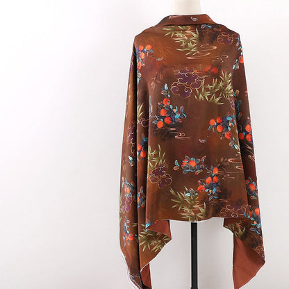 Floral Tea Silk Satin Fabric: 59"W Digital Print