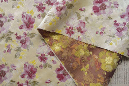 Yellow Jacquard Woven Fabric: 3D Embossed Flower Pattern, 57" Wide