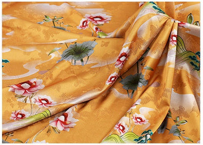 Floral Tea Silk Satin Fabric - 59"W Digital Print