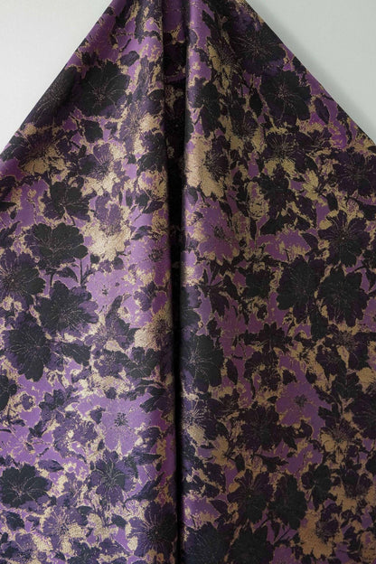 Tissu jacquard à fleurs - Style vintage avec lurex doré