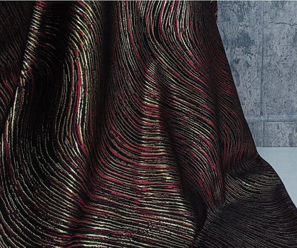 Jacquard Fabric - Ripple Texture with Gold Stripes, 60" Wide