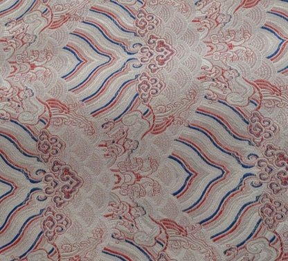 Tissu brocart jacquard à motif vagues océaniques : mélange de rayonne et de soie de 150 cm de large