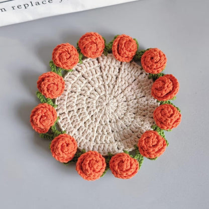 Kit de sous-verres roses au crochet à faire soi-même : Matériel pour la confection de fleurs artisanales