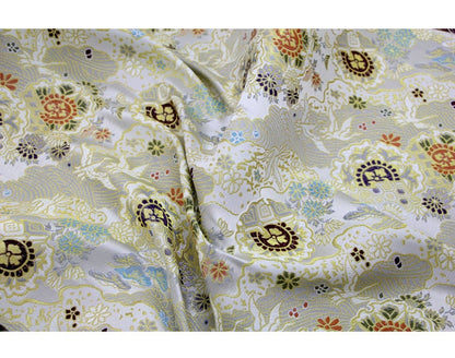 Tissu Kinran de Nishijin Crane : Brocart de soie jacquard damassé noir (largeur 59")