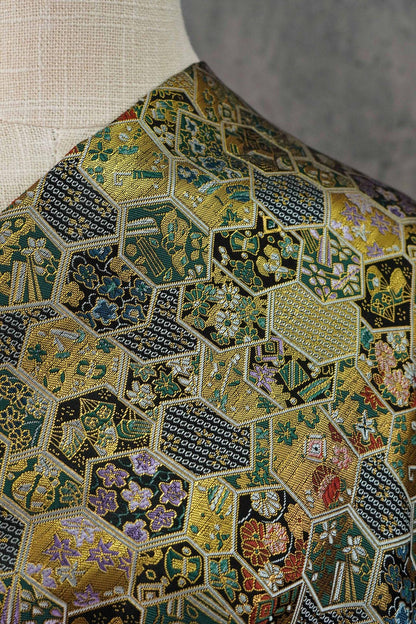 Gold Brocade Jacquard Fabric: Tortoise Shell Pattern, Luxury Upholstery