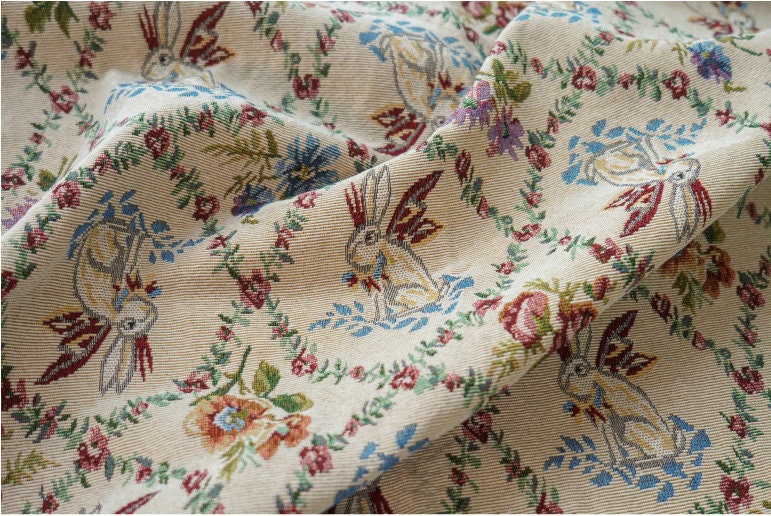 Rabbit Zoo Jacquard Fabric: Autumn Winter Upholstery, Sewing Material (59"W By 1 Meter)