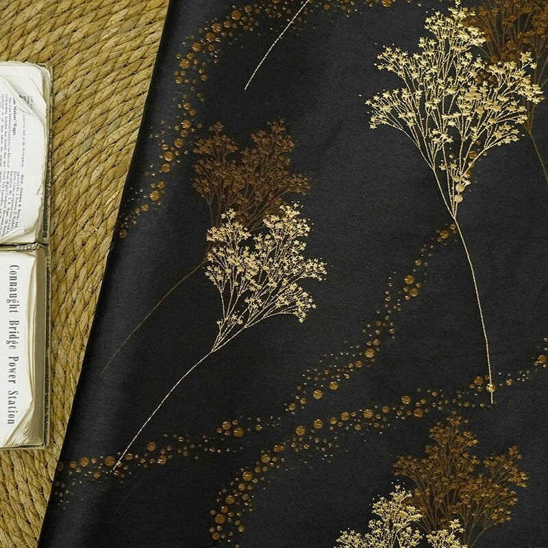 Tissu jacquard à fil doré : motif épis de blé rétro, 150 cm de large