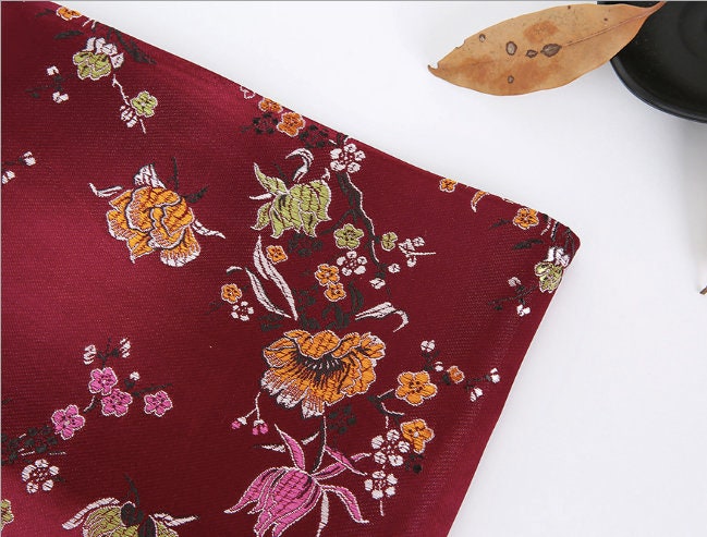 Floral Brocade Fabric: Silk Rayon Jacquard Damask, 35" Wide