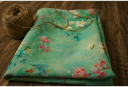 Floral Ramie Fabric: Jade Green Textile, 55" Wide