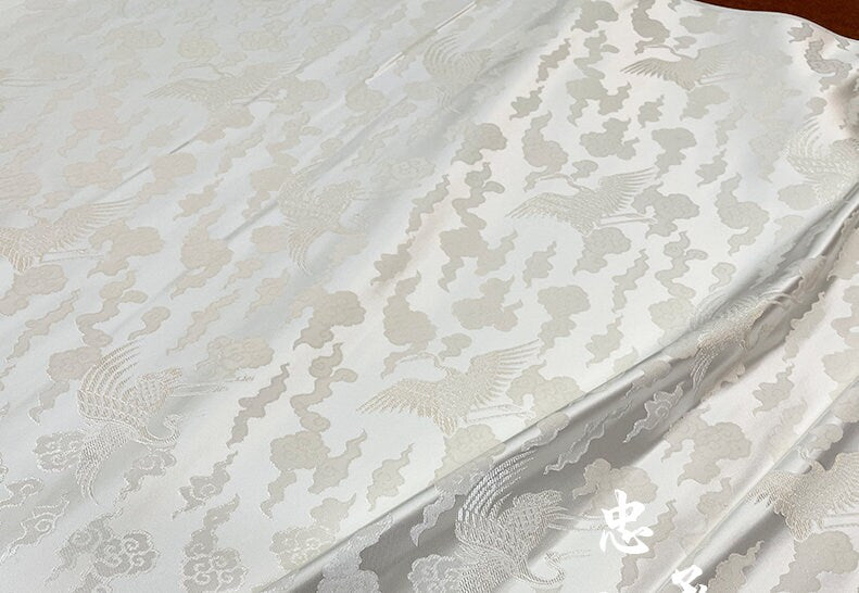 Crane Brocade Fabric: Colorful Cheongsam Qipao Material (29.5"W)