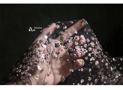 Galaxy Organza Fabric: Bling Sequins, Rhinestones - 63"W