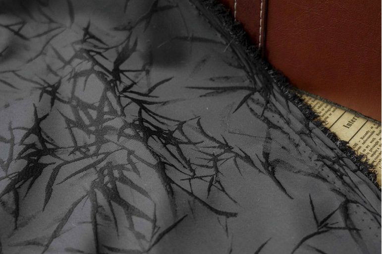 Black Bamboo Damask Brocade Fabric: 55"W Polyester Rayon Blend