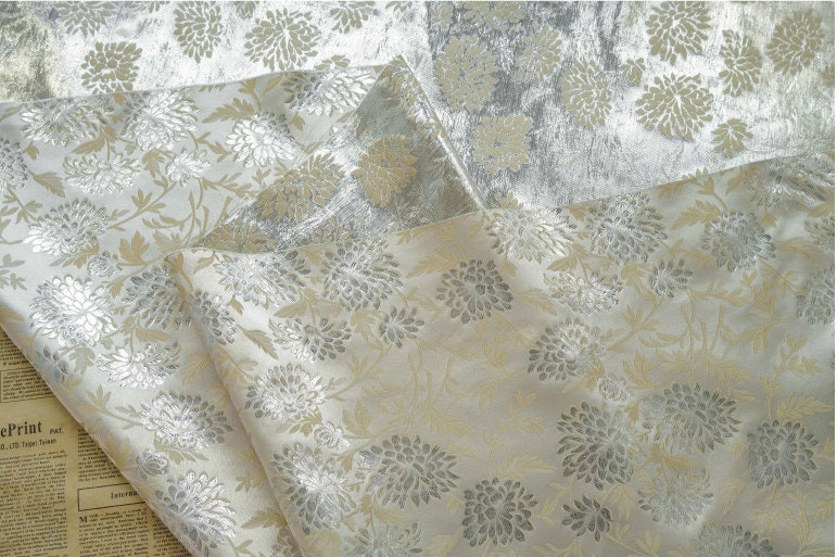 Reversible Floral Jacquard Fabric: Gold Thread Embossed Weave, 65" Wide