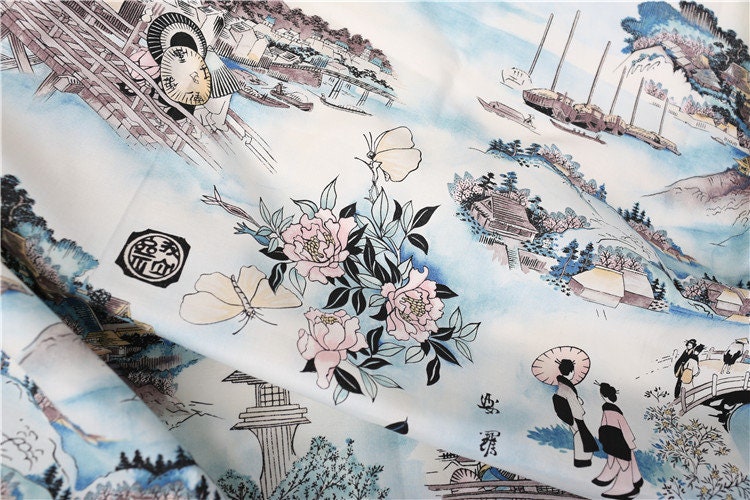 Japanese Cotton Spandex Fabric: Kimono Dress Sewing Material