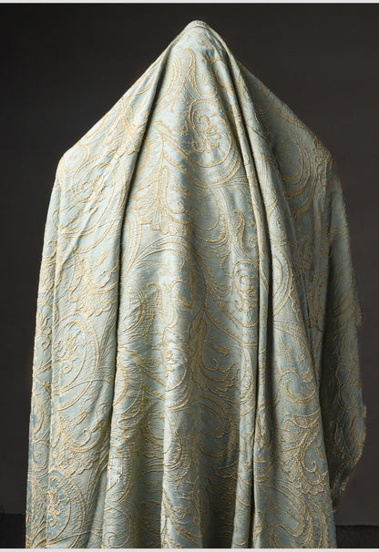 Gold Jacquard Fabric: 56" Wide Cotton Linen Blend, By The Meter
