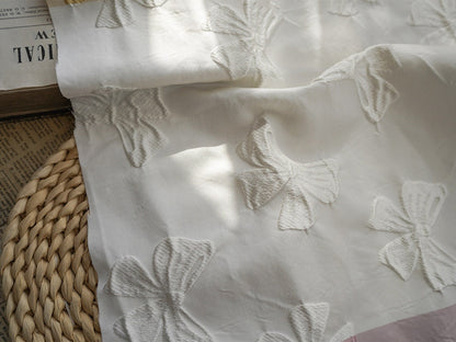 Black Bow Jacquard Fabric: Yarn-Dyed Embossed Upholstery Material, 57" Wide