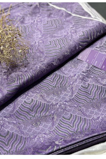 Lilac Ocean Waves Brocade Fabric: Silk Rayon Jacquard, 29.5" Wide