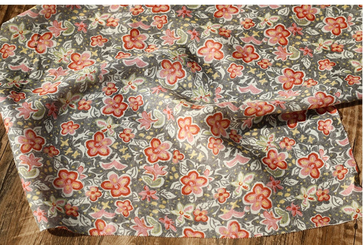 Vintage Style Ramie Fabric: Floral Print, 55" Wide, Sewing & Upholstery
