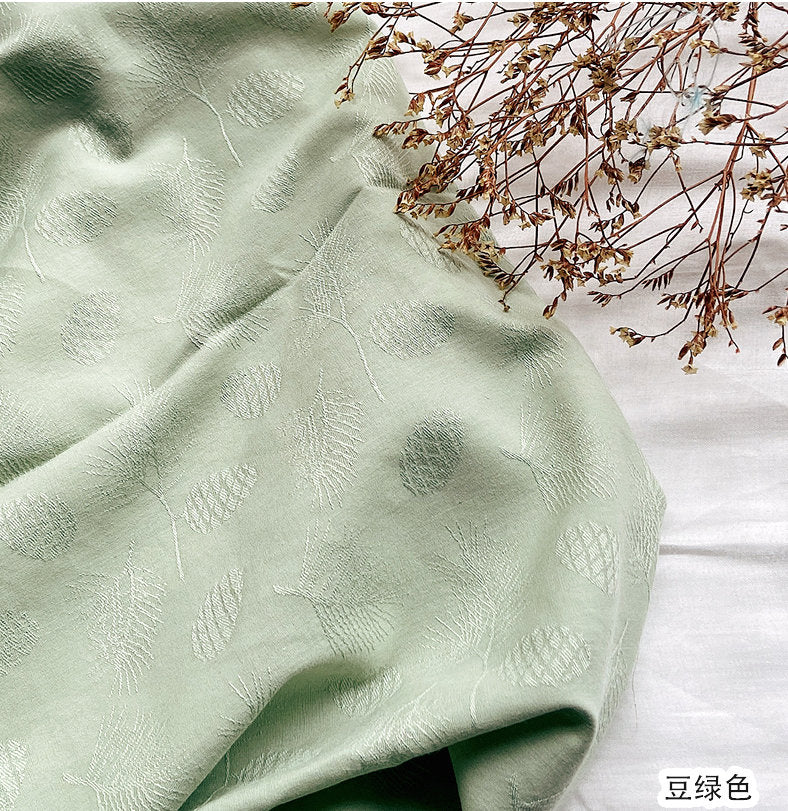 Pine Cone Jacquard Fabric: Vintage Green Upholstery Fabric (By The Meter)