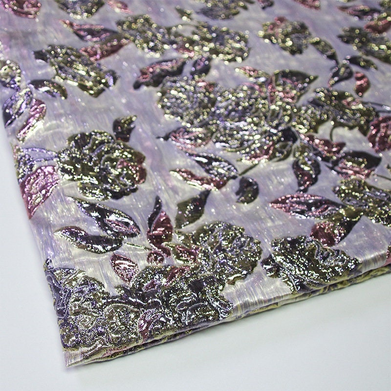 Metallic Embossed Floral Jacquard Fabric - 56"W Shimmering Gold Thread