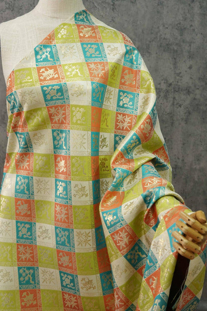 Jacquard Hanfu Fabric: Gold Weaving Ethnic Paddy Field Pattern, 59"W