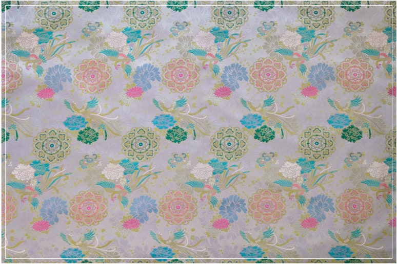Beige Phoenix Song Brocade Fabric: 67"W Silk Rayon Blend