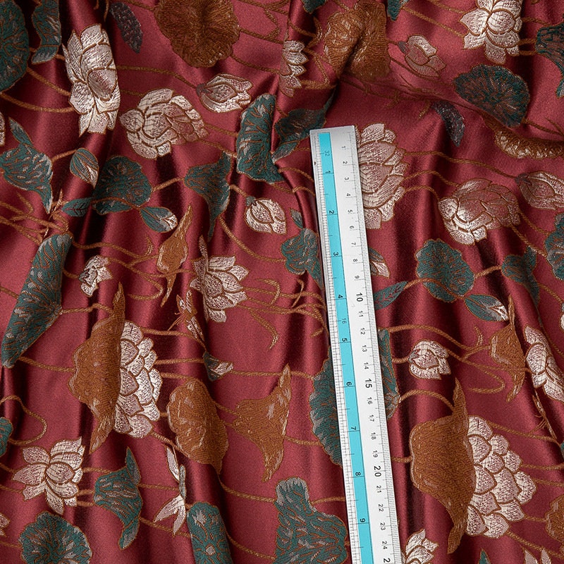 Lotus Flower Brocade Fabric: 59" Wide Nishijin Ori Satin