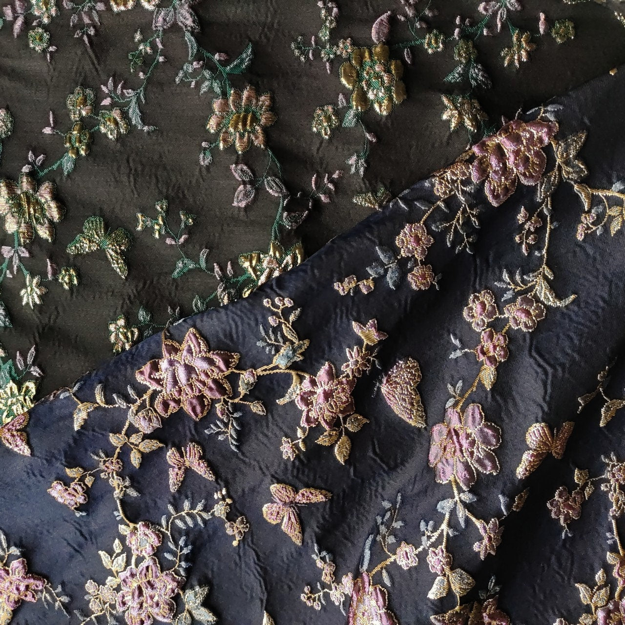 Gold Thread Jacquard Fabric: 3D Floral Butterfly Upholstery, 55"W