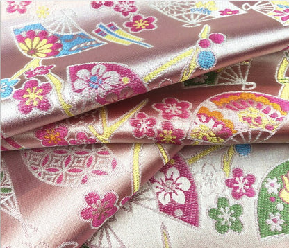 Japanese Fan Jacquard Brocade Fabric: Shiny Silk Rayon Blend, 59" Wide