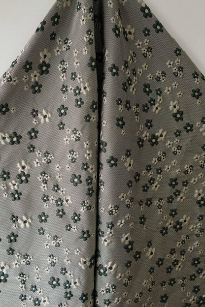 Green Grey Jacquard Fabric: 3D Flower Design, Upholstery & Costume