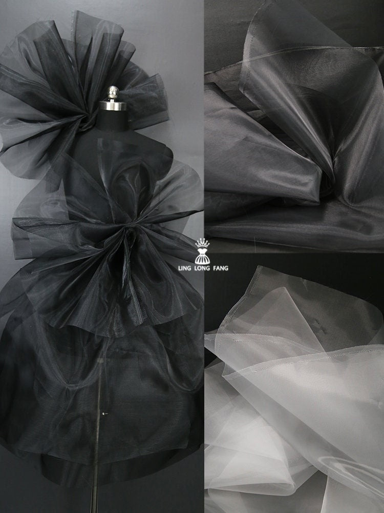 Tissu organza rigide noir et blanc - 137 cm de large - Matériel de création DIY