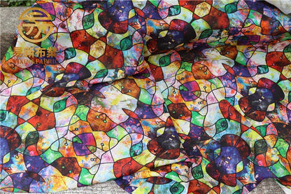 Tissu en lin à motif vitrail : imprimé numérique coloré, 140 cm de large