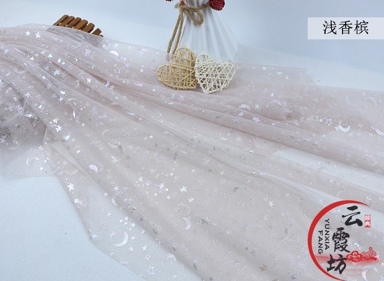 Symphony Foil Star and Moon Mesh Fabric, Wedding Costume, Cosplay (59" Wide)